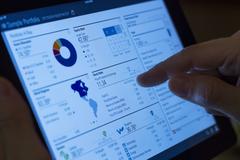 touch screen with finger pointing at metrics